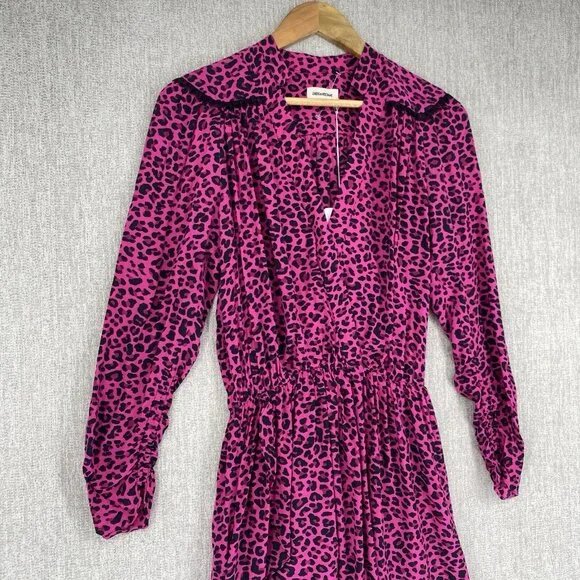 Zadig Voltaire Dress Womens XS Pink Mini Long Sleeve Cinch Leopard Print NEW - Picture 6 of 13